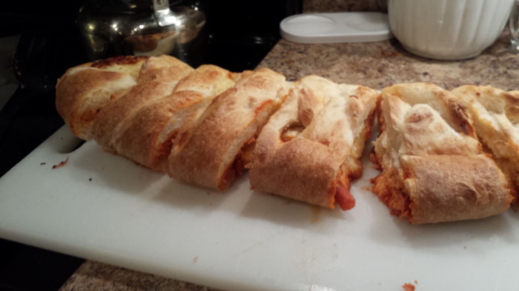 Basically, pizza stuffed into bread